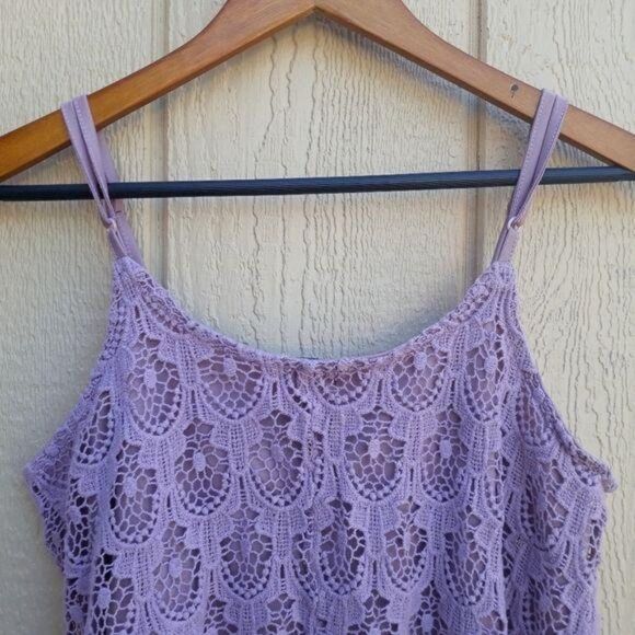 Rue21 Boho Crochet Lace Scalloped Dangle Hem Cropped Tank Top Pink Sz M - Picture 6 of 8